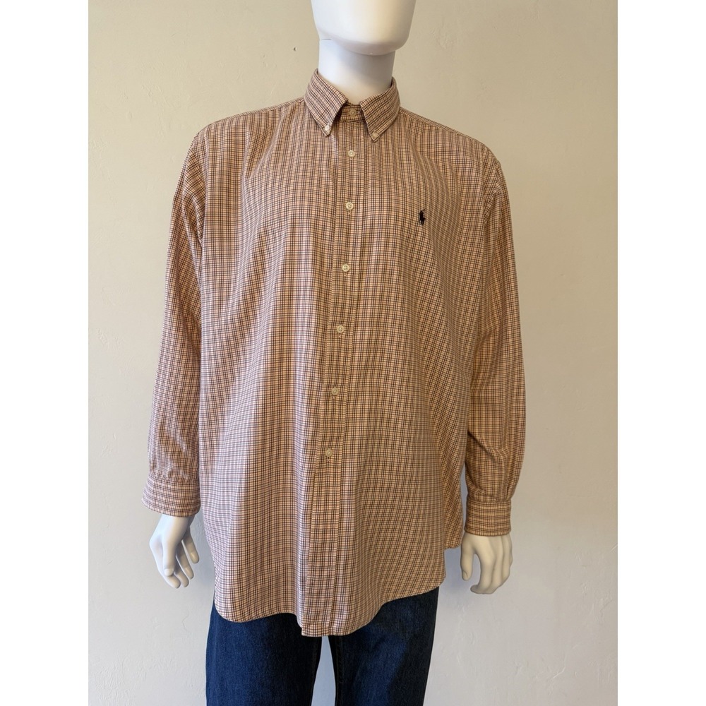 Ralph Lauren Brown Plaid Cotton Blake Button-Up Men Shirt size L Long Sleeve